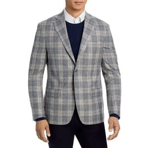 Robert Graham Wool Plaid Two-Button Blazer Jacket Sport Coat Grey Preppy Size 58